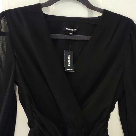 NWT Express Wrap Black Chiffon Surplice Dress Size S - Picture 2 of 10